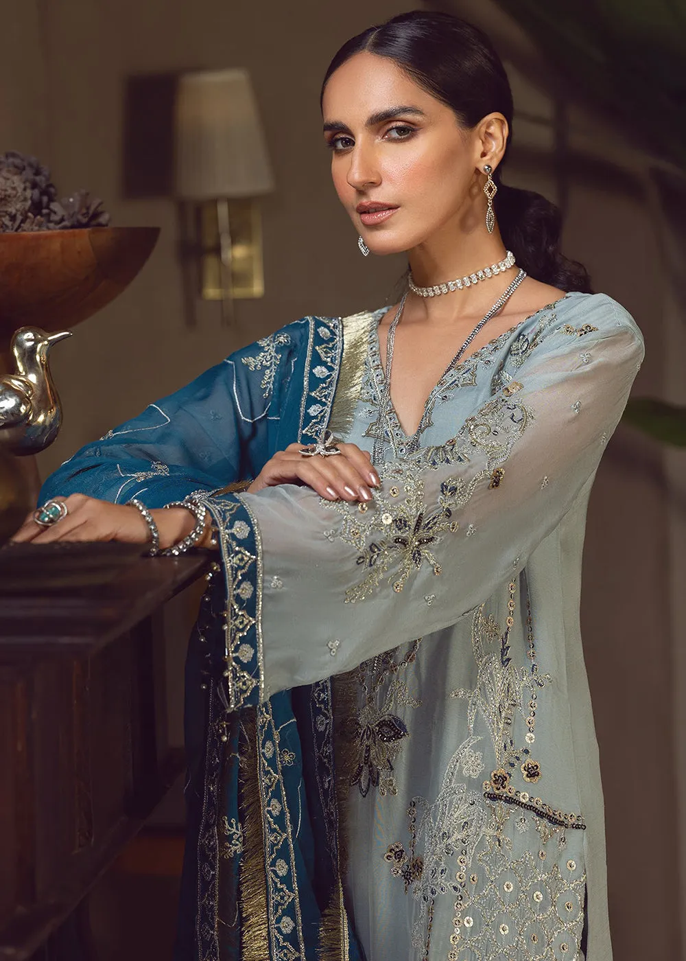 Grayish Blue Pakistani Suit | Emaan Adeel | Le Festa Formal Edit 7 | LF-709