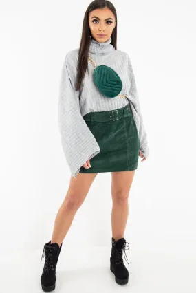 Green Corduroy Belted Mini Skirt - Mariel