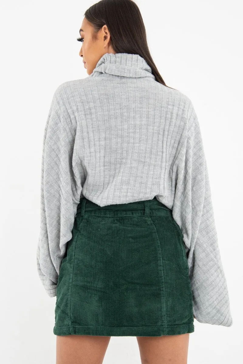 Green Corduroy Belted Mini Skirt - Mariel