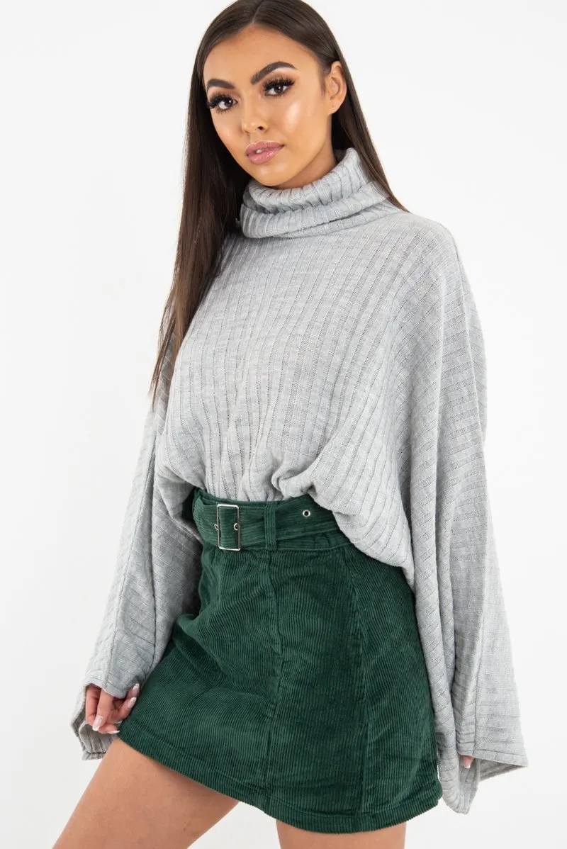 Green Corduroy Belted Mini Skirt - Mariel