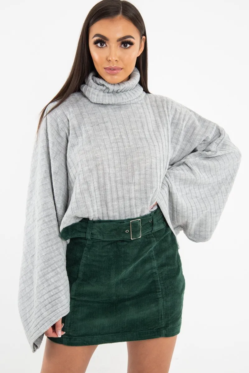 Green Corduroy Belted Mini Skirt - Mariel