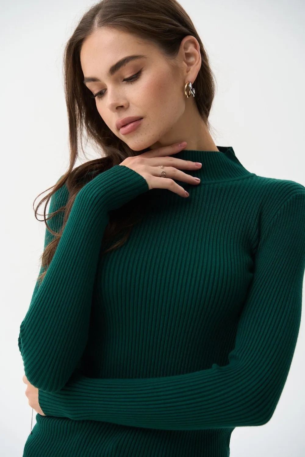 Green Rib Knit Turtleneck Sweater