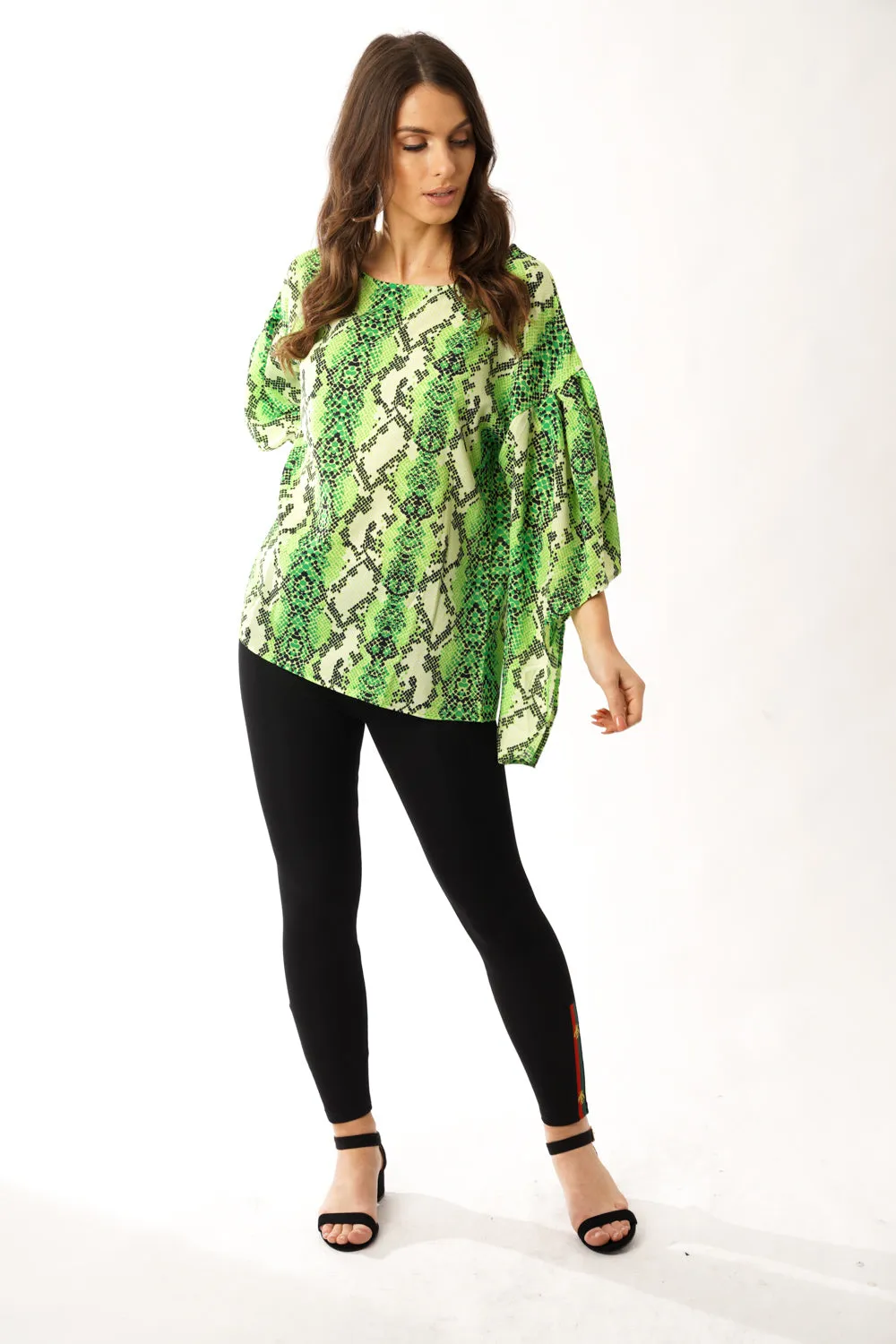 Green Snake Skin Printed Chiffon Floaty Sleeve Top