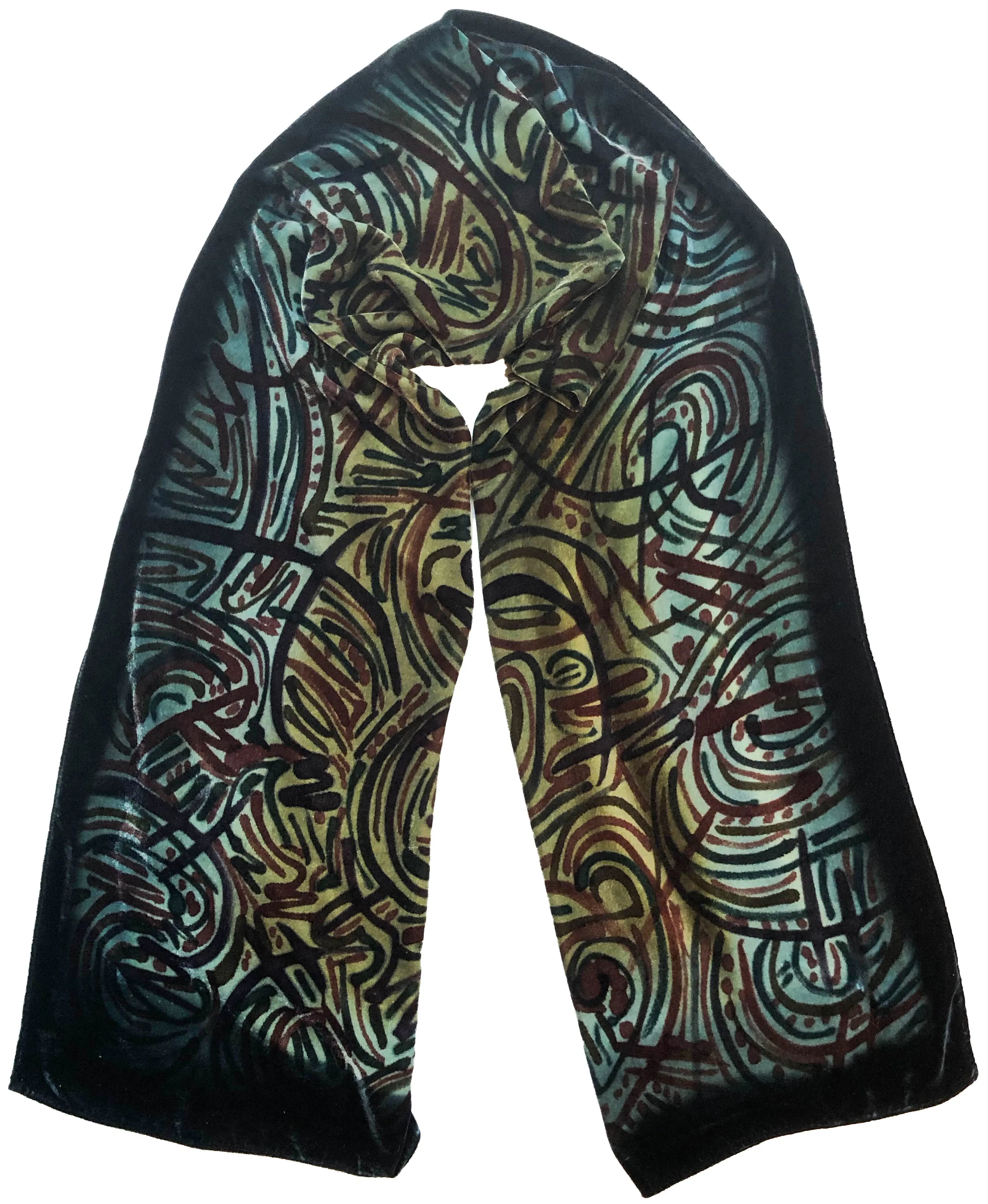 Green Velvet Hand Painted Scarf