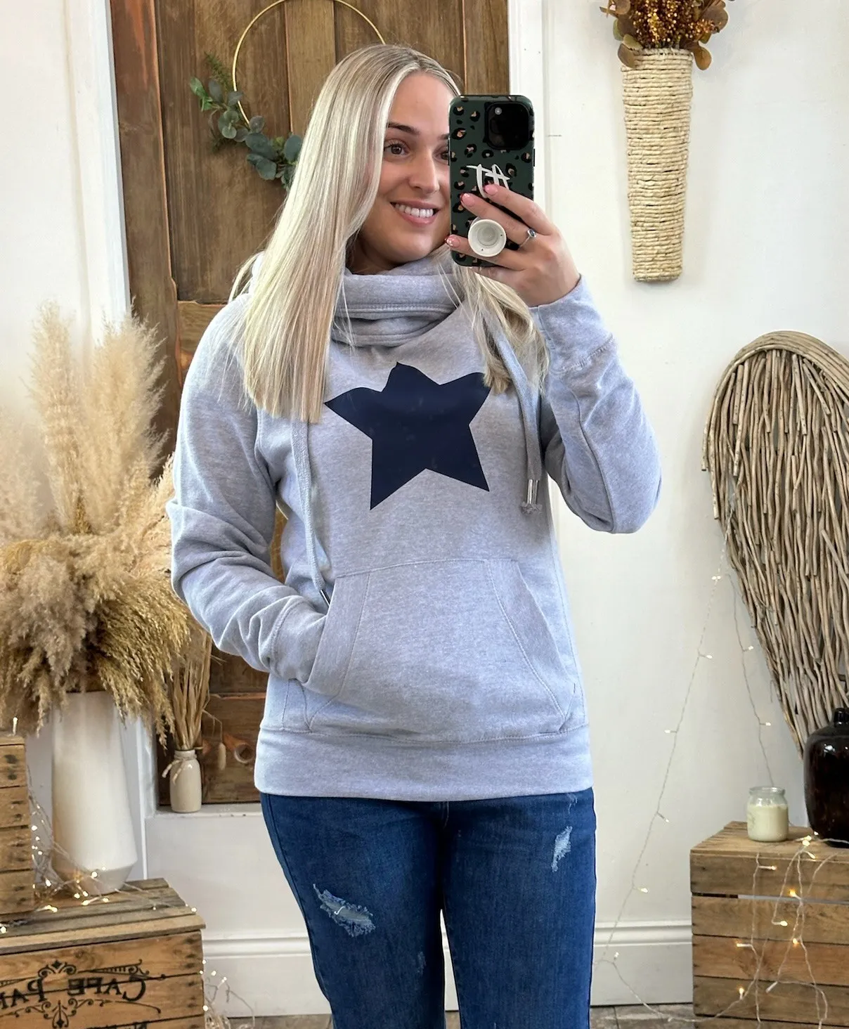 Grey Luxe Hoodie with Navy Star