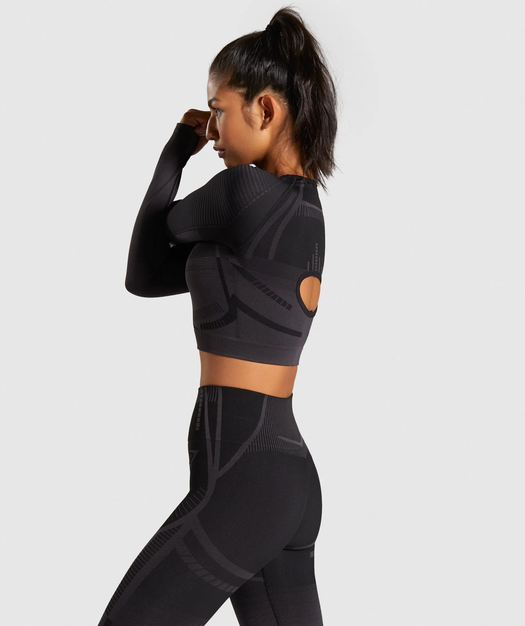 Gymshark Geo Seamless Long Sleeve Crop Top - Black