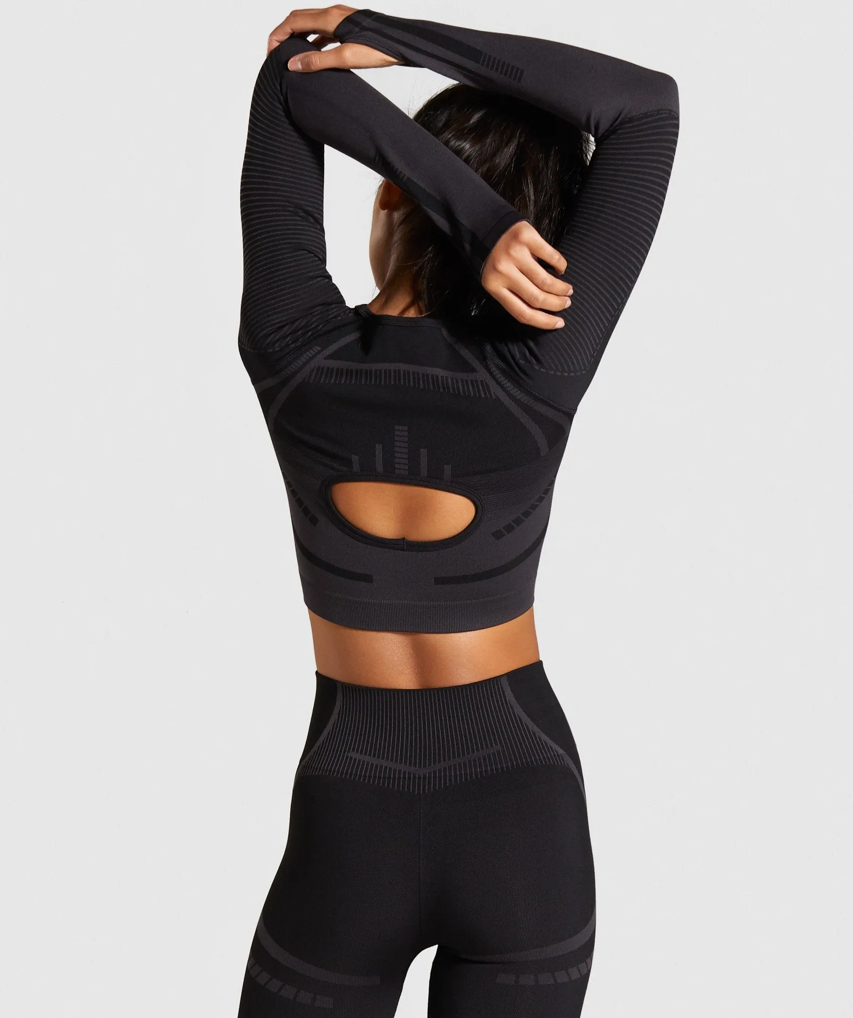 Gymshark Geo Seamless Long Sleeve Crop Top - Black