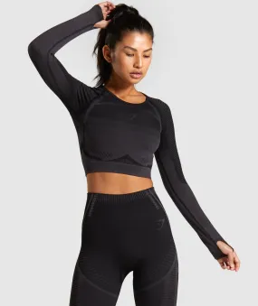 Gymshark Geo Seamless Long Sleeve Crop Top - Black