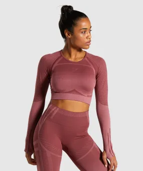 Gymshark Geo Seamless Long Sleeve Crop Top - Rose