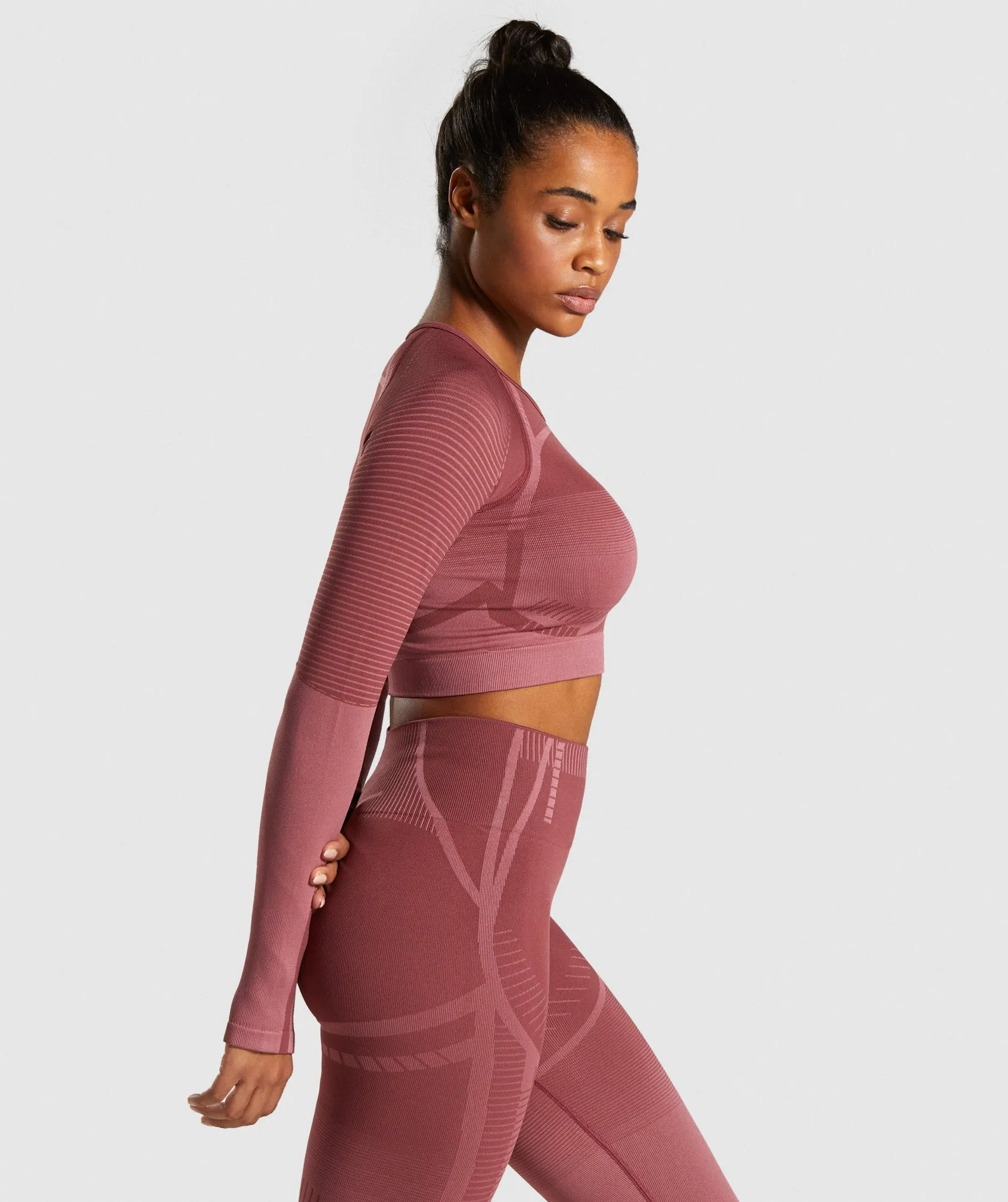 Gymshark Geo Seamless Long Sleeve Crop Top - Rose