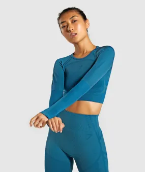 Gymshark Geo Seamless Long Sleeve Crop Top - Teal