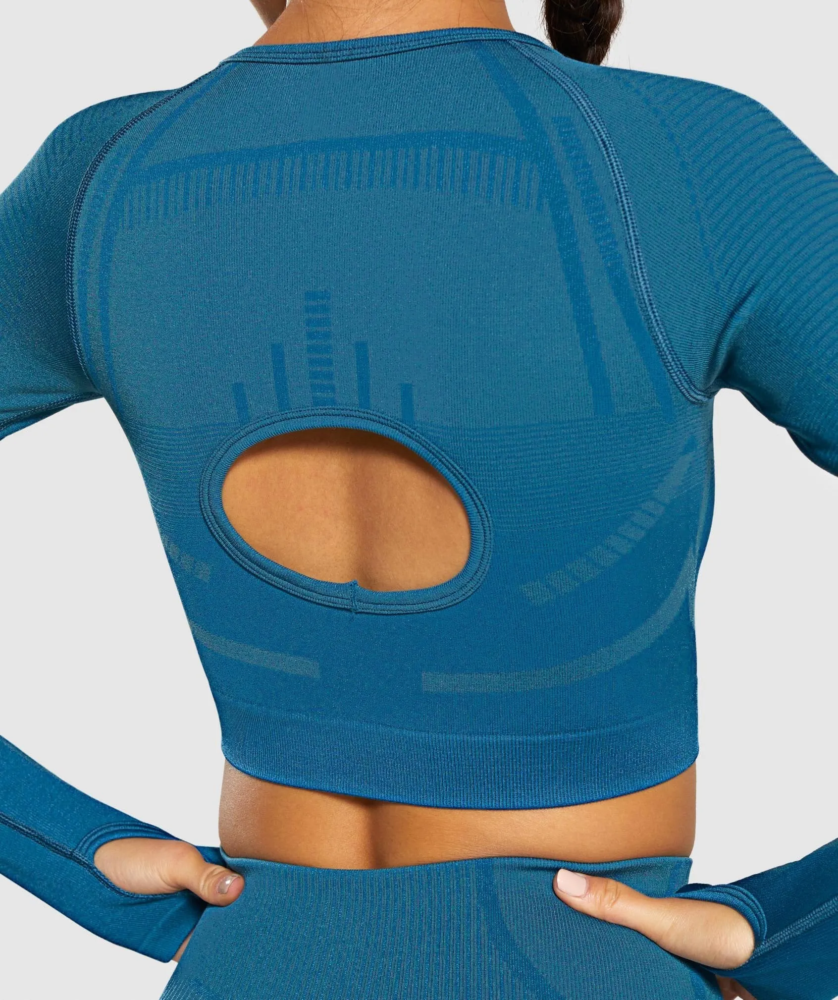 Gymshark Geo Seamless Long Sleeve Crop Top - Teal