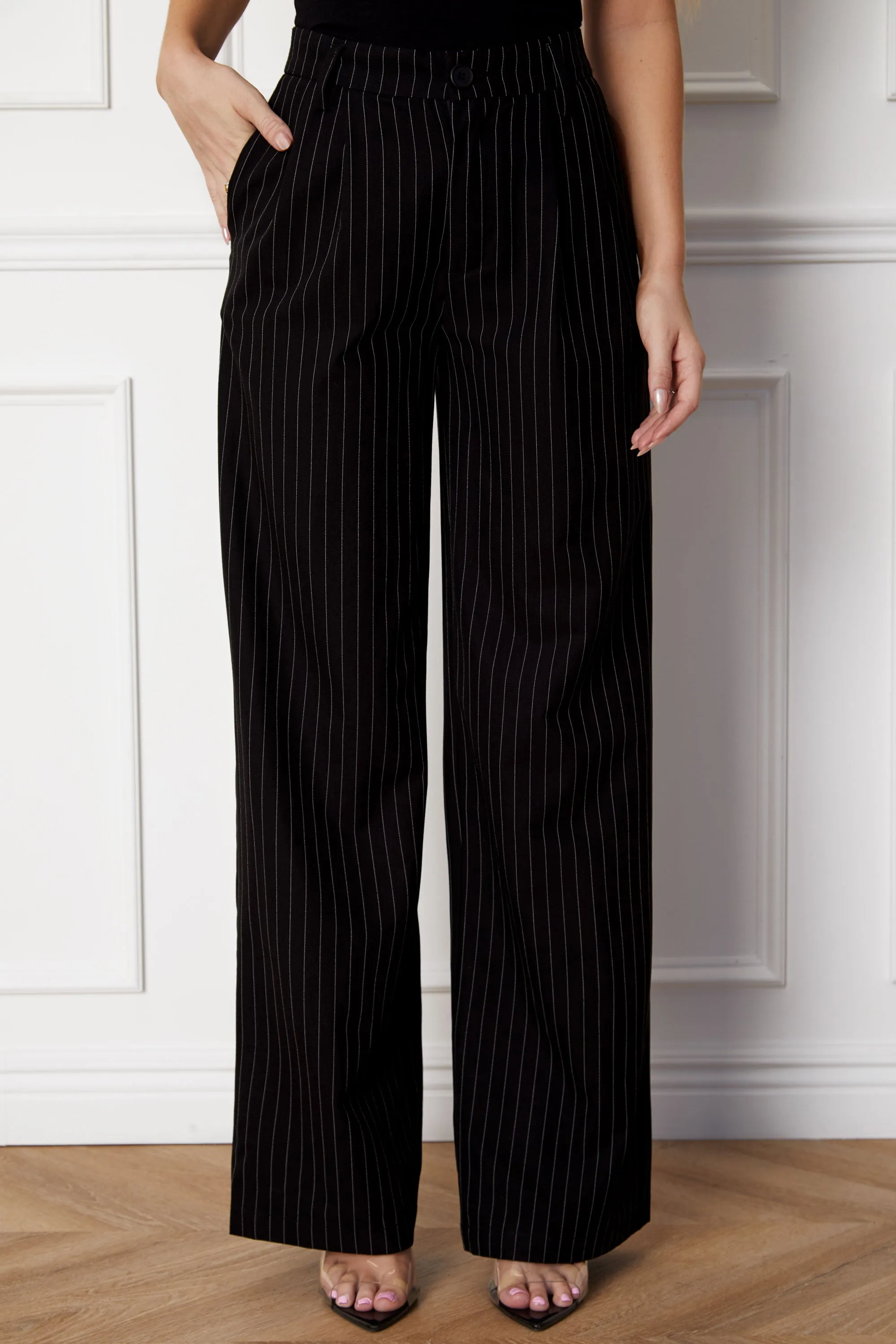 Harper Black Pinstripe Straight Pants