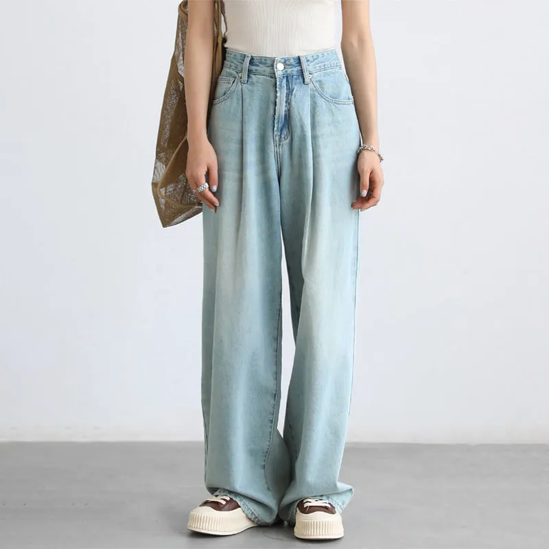 High Waist Light Blue Loose Denim Trousers