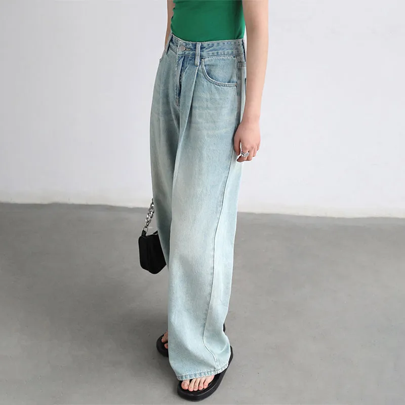 High Waist Light Blue Loose Denim Trousers