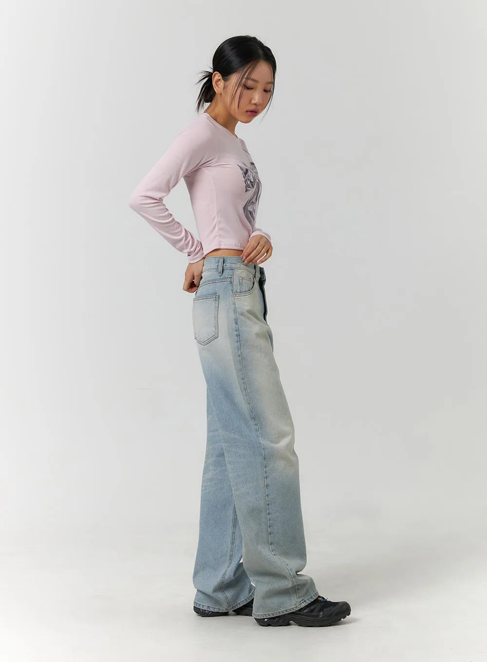 High Waist Washed Denim Jeans CF405