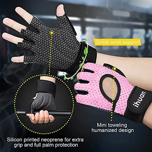 ihuan Breathable Weight Lifting Gloves: Workout Gloves for Men and Women Gym Gloves with Wrist Support | Enhance Palm Protection | Extra Grip for Fitness | Lifting | Training | Rowing | Pull-ups……