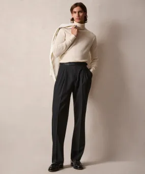 Italian Wool Relaxed Tuxedo Trouser in Black