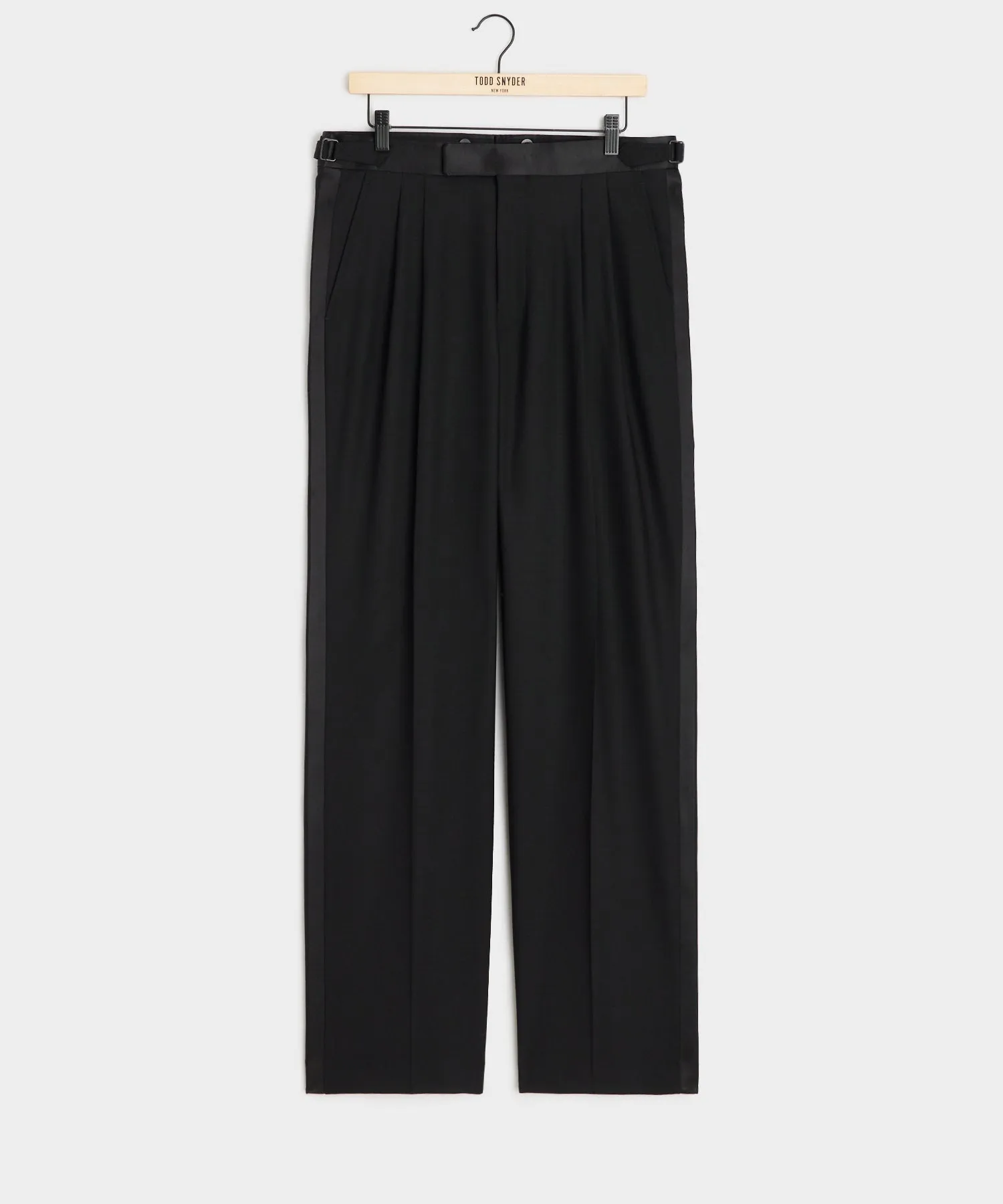 Italian Wool Relaxed Tuxedo Trouser in Black