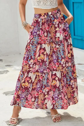 Jaylene ~ Multicolor Boho Floral Print High Waist Maxi Skirt 332