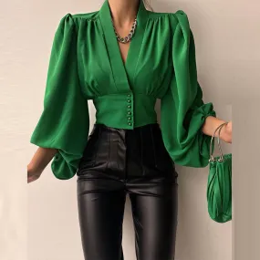 Joskaa Summer Turtleneck Satin Silk Women Blouse Sexy Hollow Out Backless Shirt Blouse Elegant Spirng Long Sleeve Pleated Tops Blusa XL