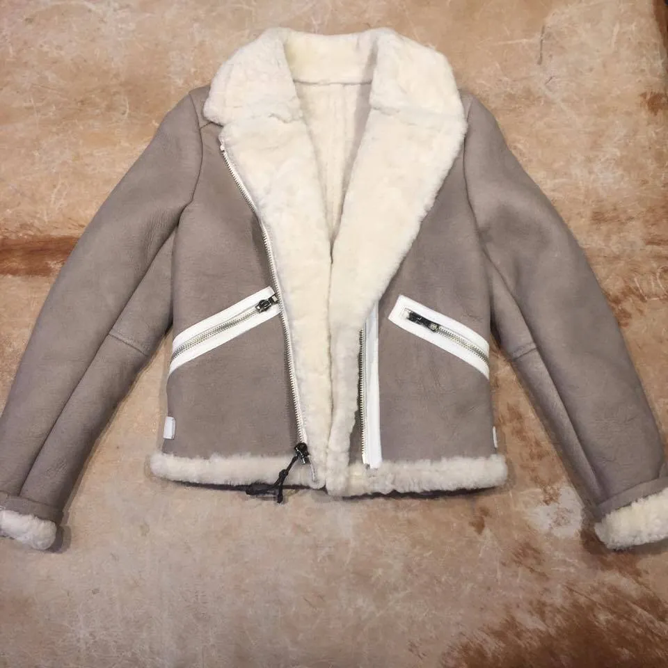 Kashani Silver Suede Biker Shearling Jacket