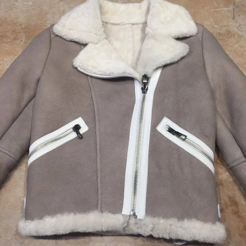 Kashani Silver Suede Biker Shearling Jacket