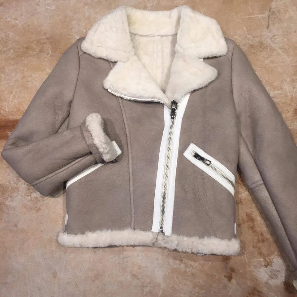 Kashani Silver Suede Biker Shearling Jacket