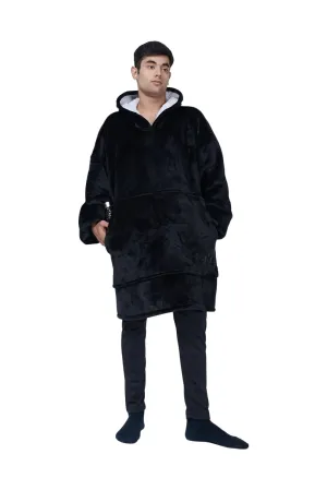 LAMA STORE Blanket Hoodies | Premium Wearable Sherpa Blanket with Large Front Pockets | All Patterns & Colors | Thick & Warm, Oversized Hoodie Blanket for Women & Men (Black Is Black)