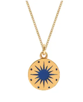 Lime Tree Midnight Blue Star Medallion Enamel Necklace