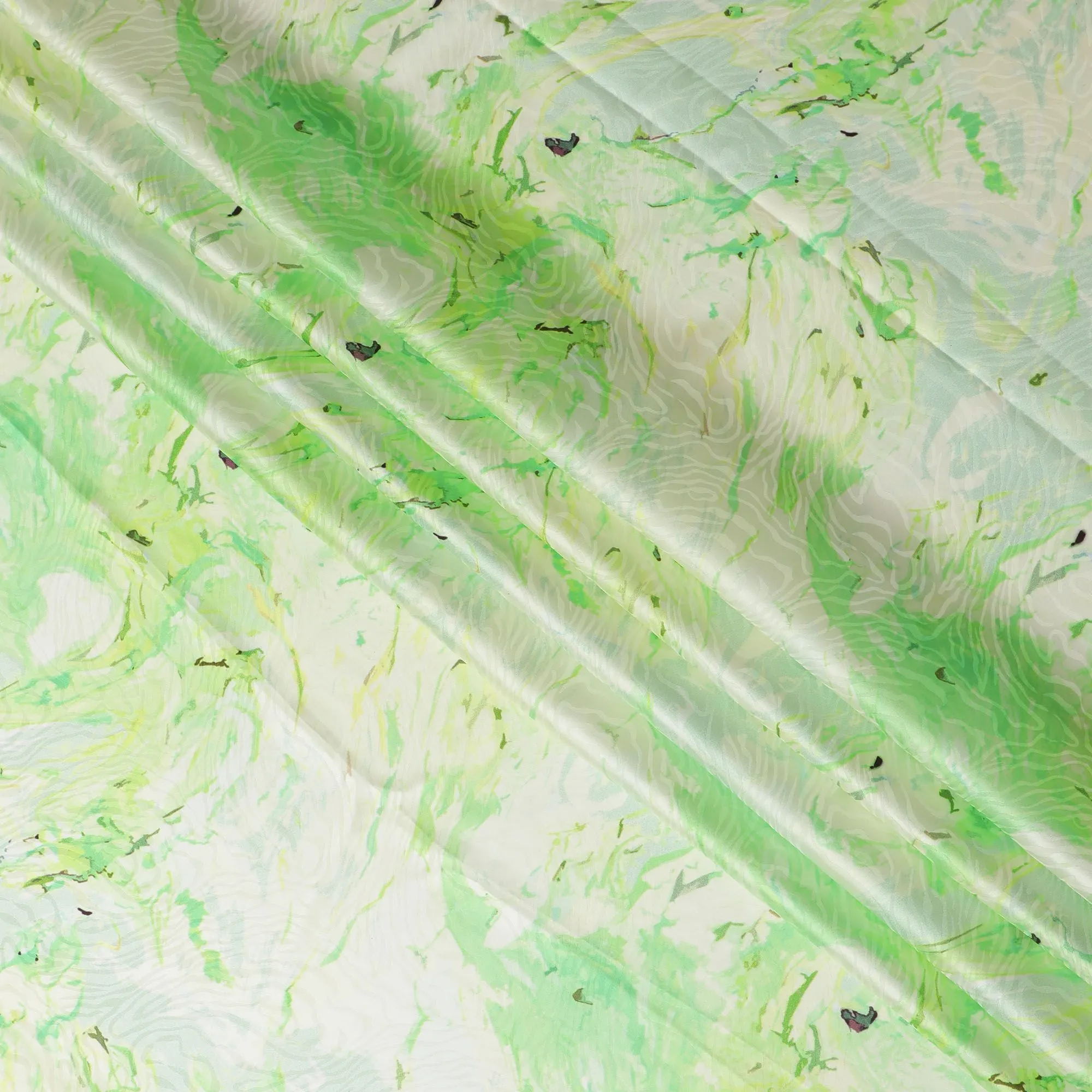 Lime Zest Abstract Pure Silk Satin Fabric, 110cm Wide - Buy Online-D18373