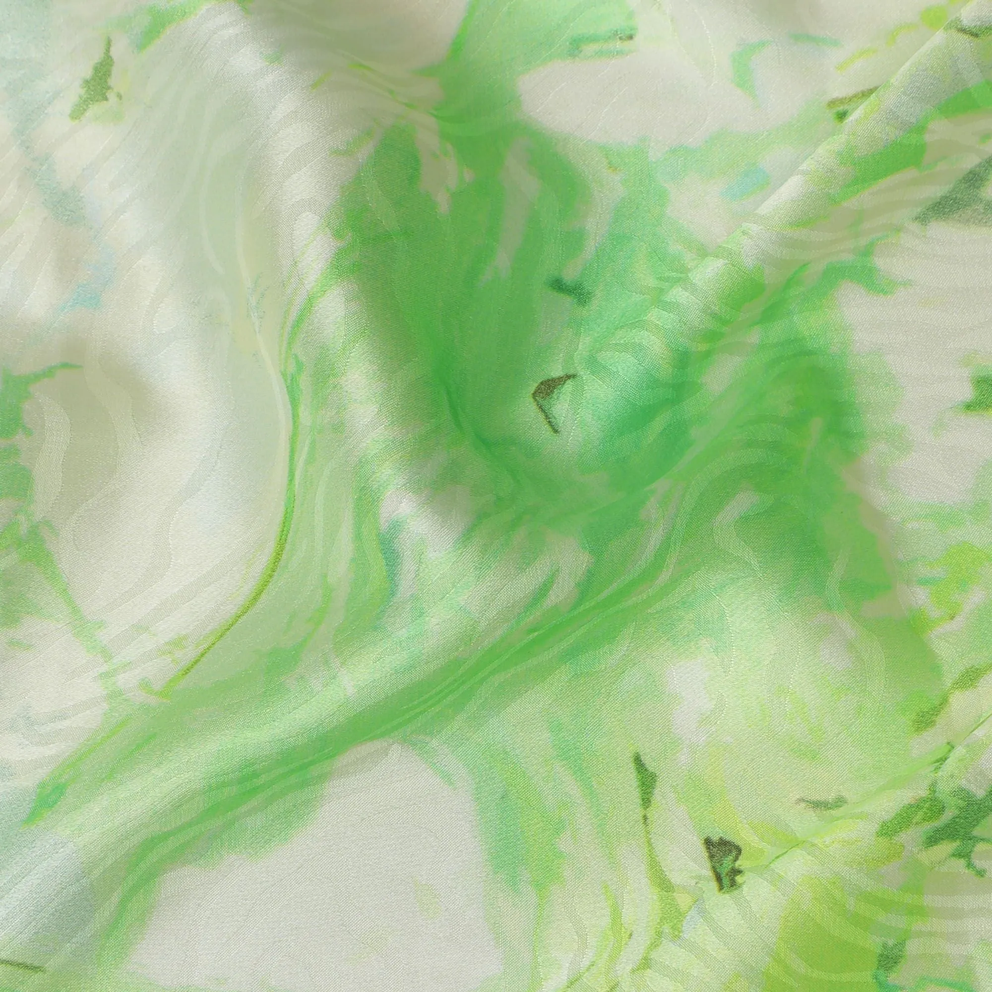 Lime Zest Abstract Pure Silk Satin Fabric, 110cm Wide - Buy Online-D18373