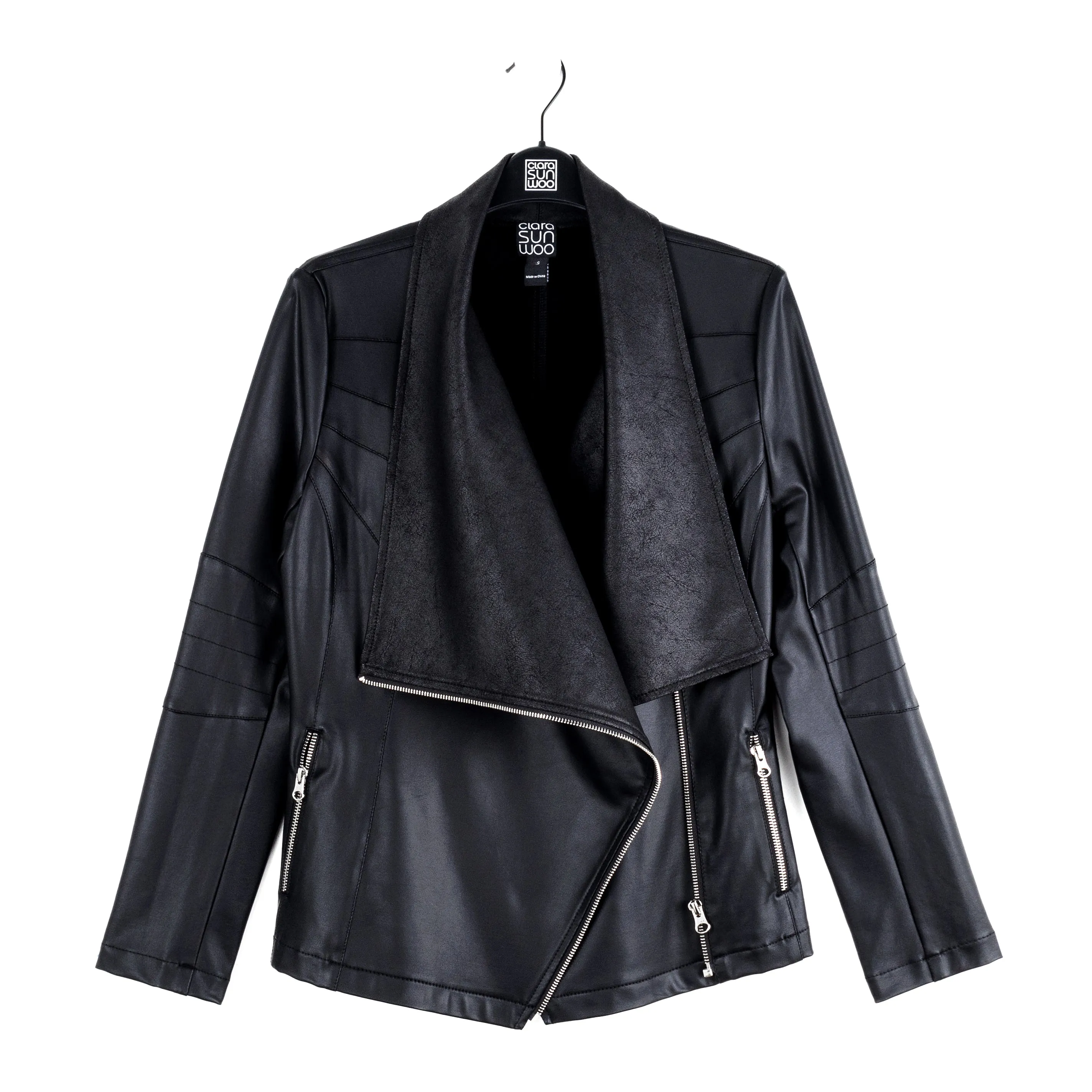 Liquid Leather™ Drape Neck Zip Jacket - Black