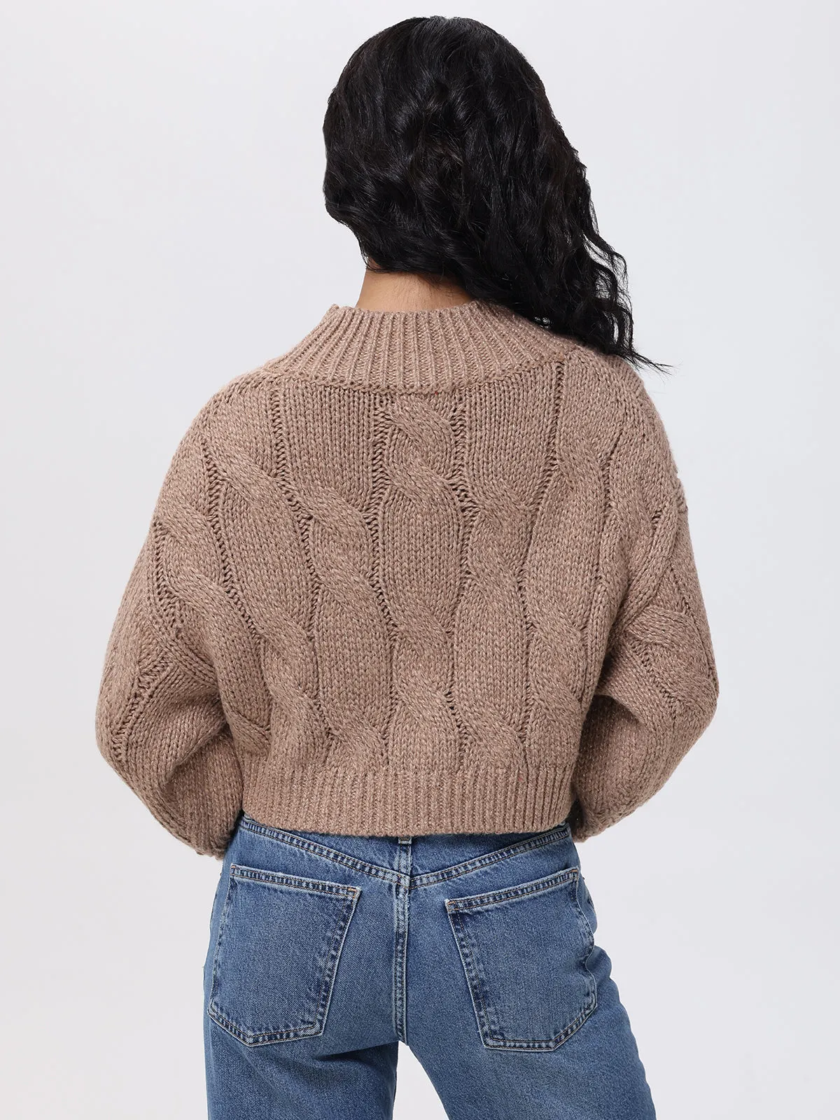 Lola: Metallic Cable-Knit Crop Sweater