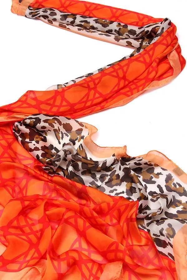 Long Chiffon Scarf Orange Theme Leopard Print CHL117