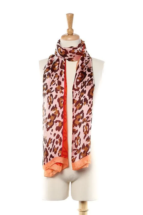 Long Chiffon Scarf Orange Theme Leopard Print CHL117