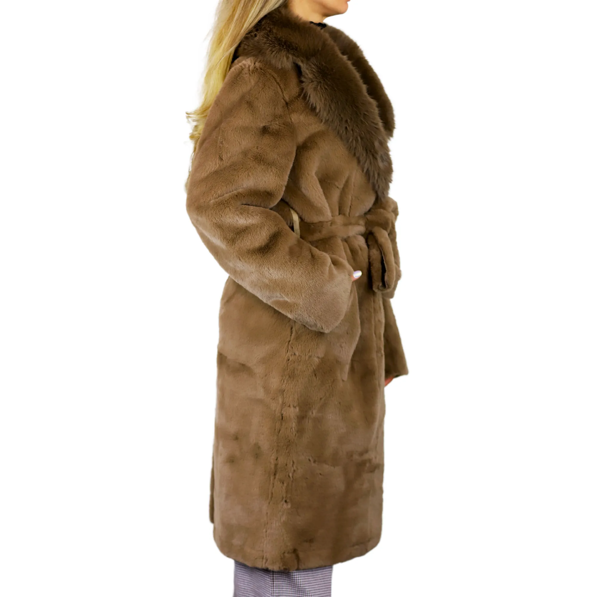 Long Faux Fur Waist Coat - Camel