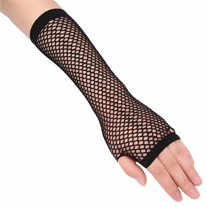 Long Fingerless Fishnet Gloves