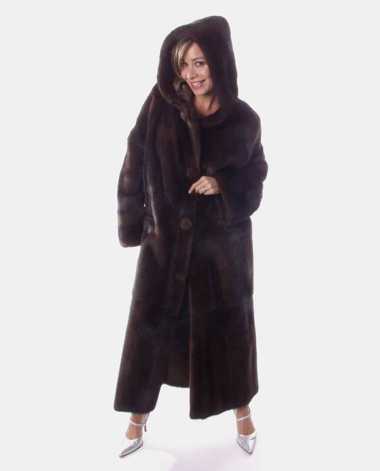 Mahogany Mink Fur Coat with Hood