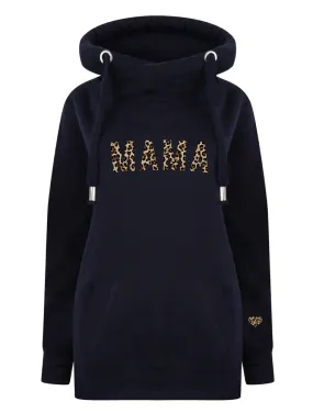 MAMA Bold Leopard Luxe Hoodie - Navy