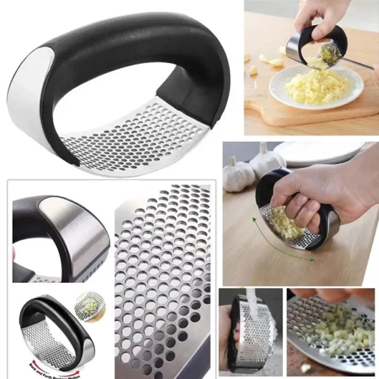 Manual garlic press rocker with handle stainless steel garlic crusher squeezer slicer mincer metal ginger garlic chopper kitchen gadget tool garlic cutter creative hand press garlic tools kitchen gadgets tool for garlic paste