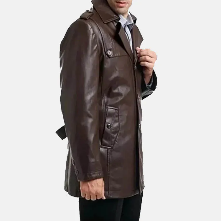 Mens Brown Single Breasted Motorcycle Leather Coat