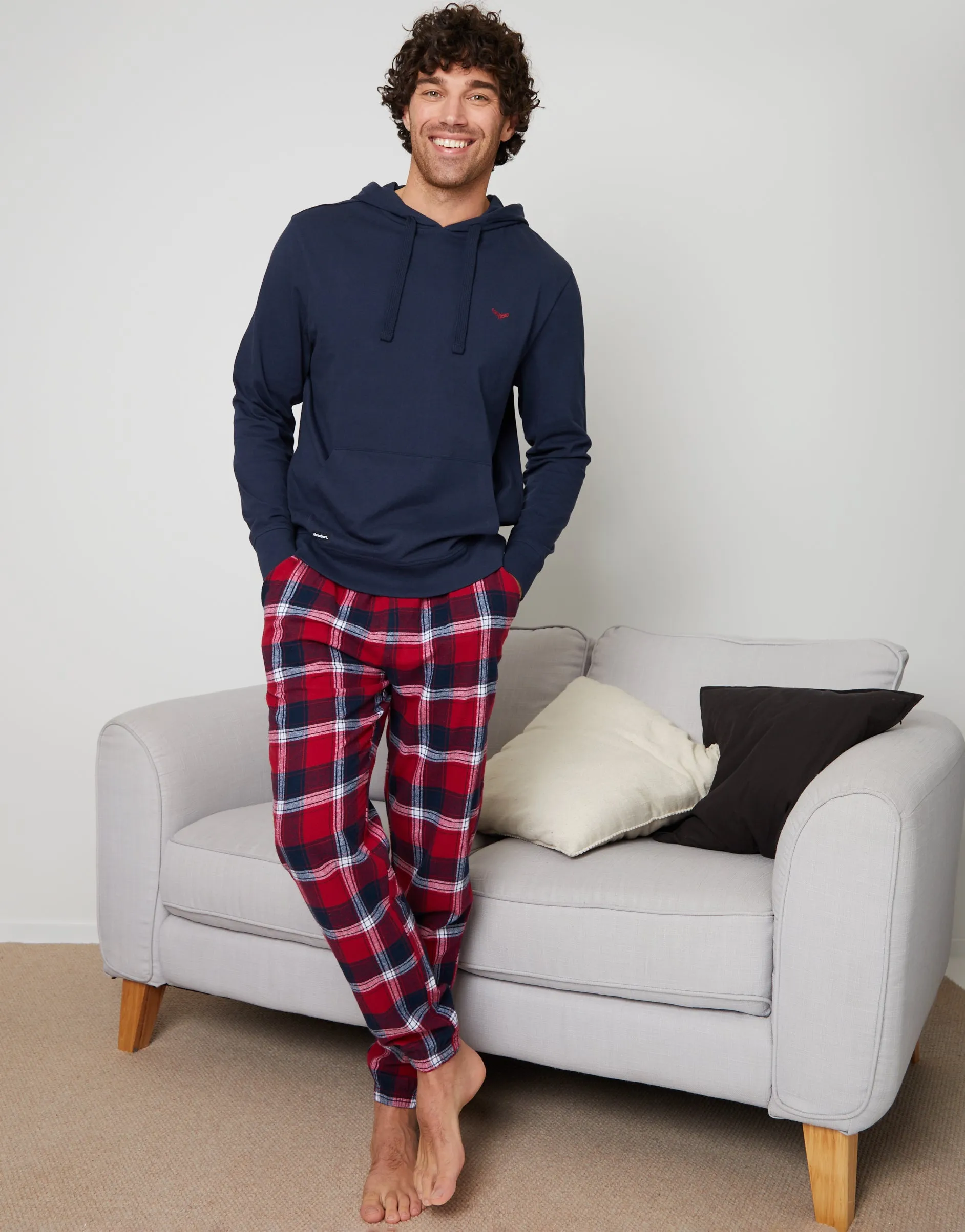 Men's Navy Hoodie & Check Bottoms Pyjamas (2 Piece Set)