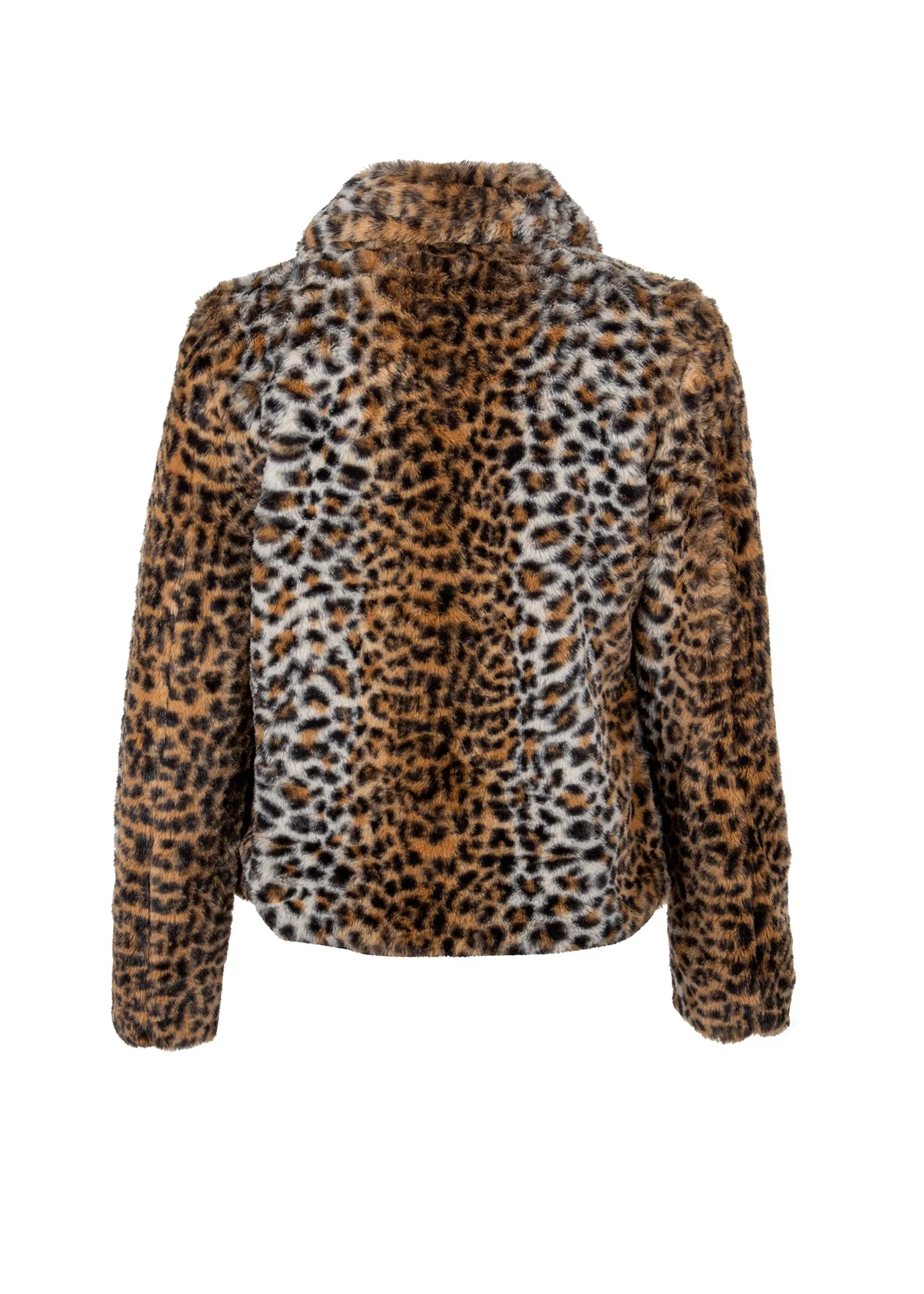 Meow Leopard Animal Print Faux Fur Plush Jacket