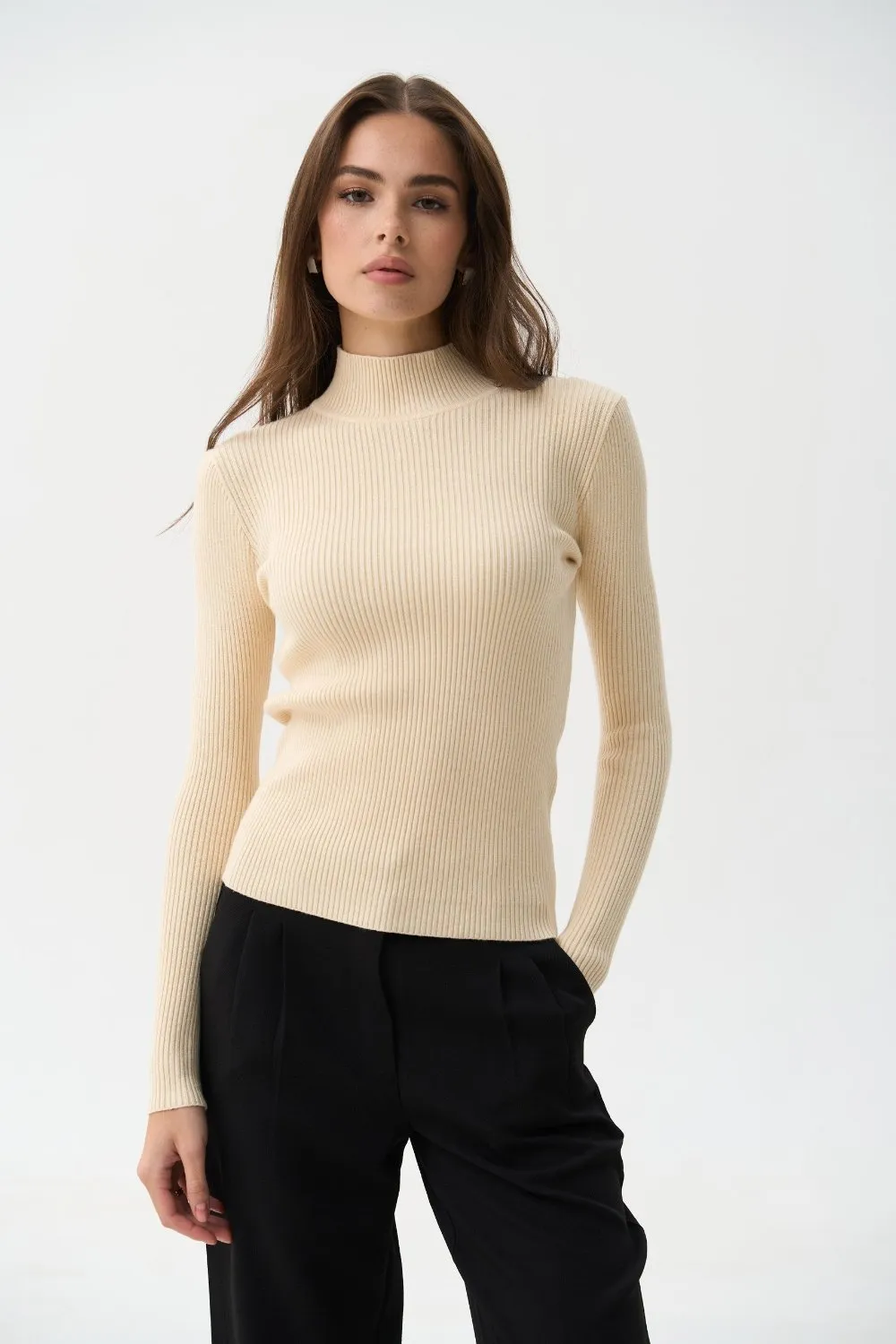 Milk Rib Knit Turtleneck Sweater