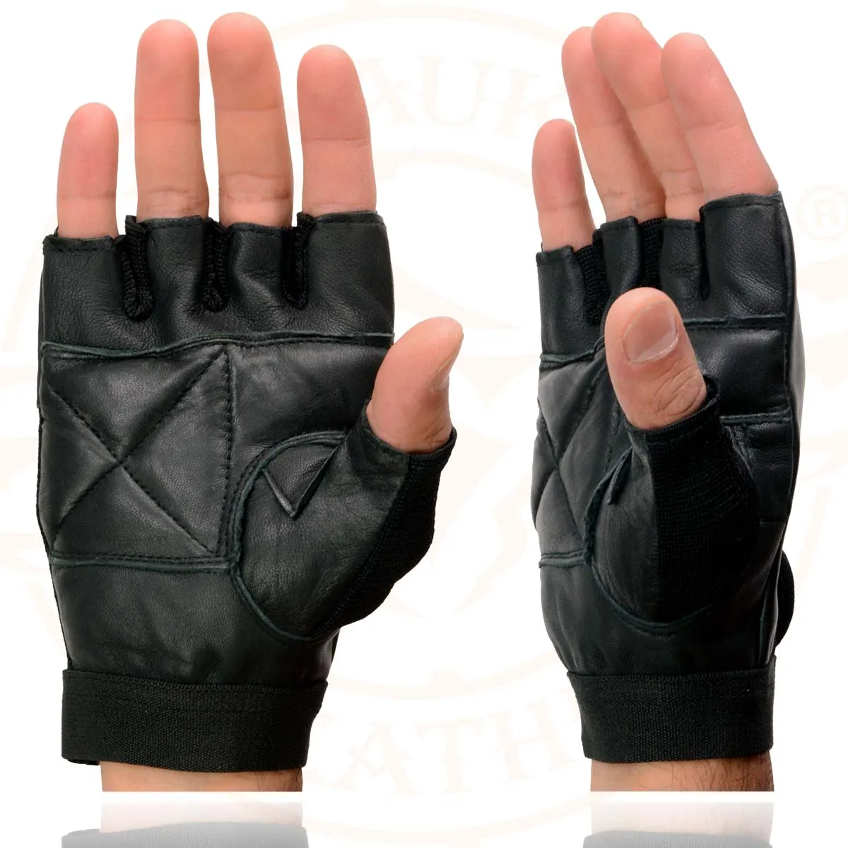 Milwaukee Leather SH217 Men's Black Leather Gel Padded Palm Fingerless Motorcycle Hand Gloves W/ Breathable ‘Mesh Material’