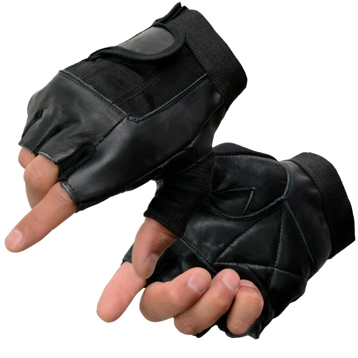 Milwaukee Leather SH217 Men's Black Leather Gel Padded Palm Fingerless Motorcycle Hand Gloves W/ Breathable ‘Mesh Material’