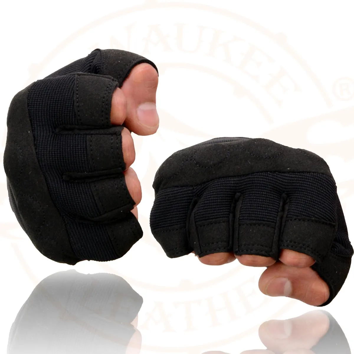 Milwaukee Leather SH44610 Men's Black Gel Padded Knuckle Fingerless