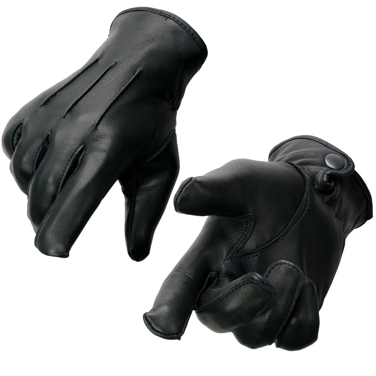 Milwaukee Leather SH875 Men's Black Thermal Lined Deerskin Motorcycle Hand Gloves W/ Snap Wrist Closure