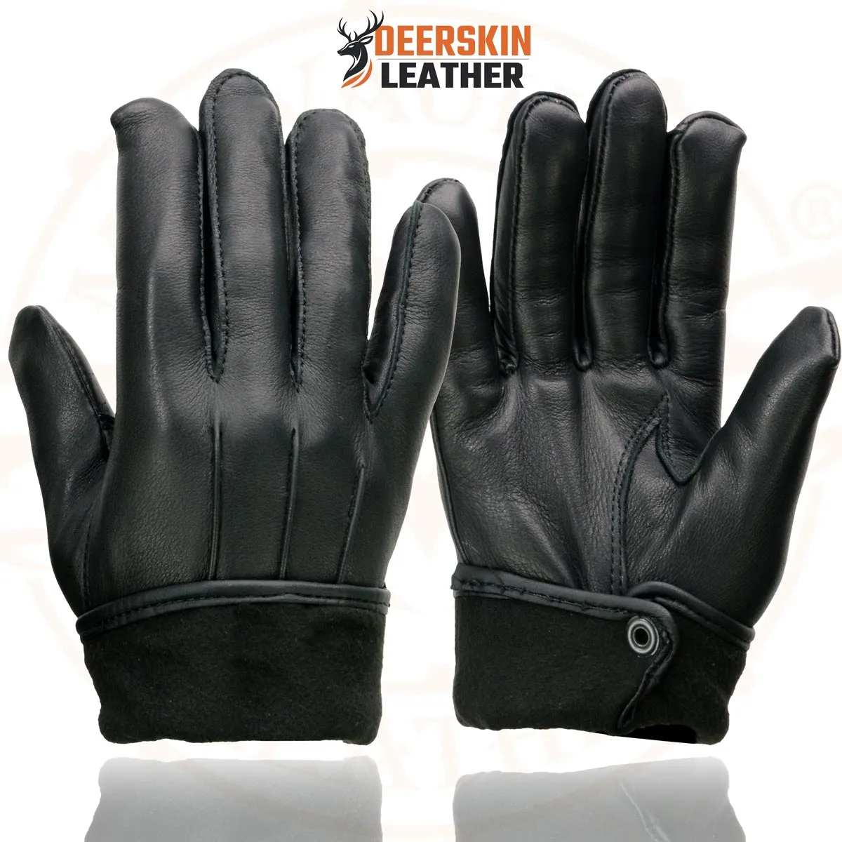 Milwaukee Leather SH875 Men's Black Thermal Lined Deerskin Motorcycle Hand Gloves W/ Snap Wrist Closure